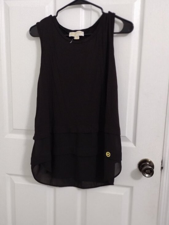 Michael Kors Sleeveless Layered Blouse Black Size XL Stretch Top - Picture 4 of 8